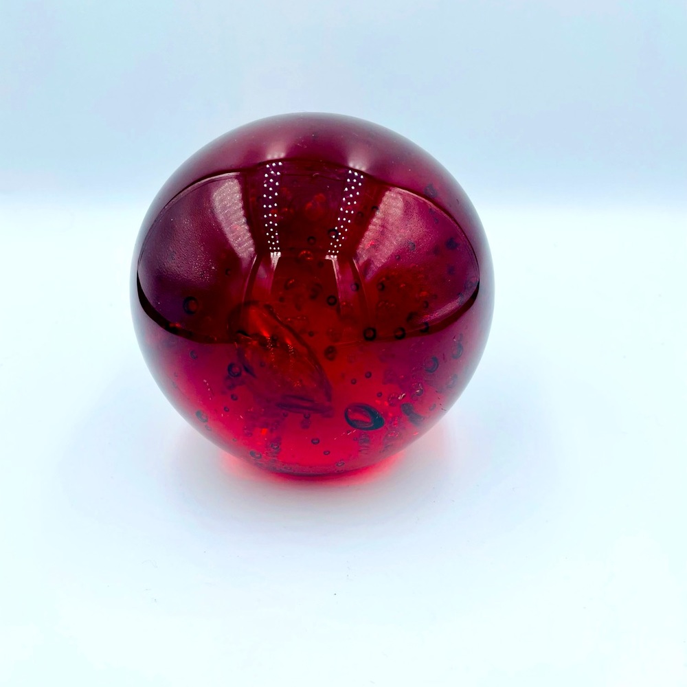 Vintage Ruby Red Glass Sphere Ball Paperweight
